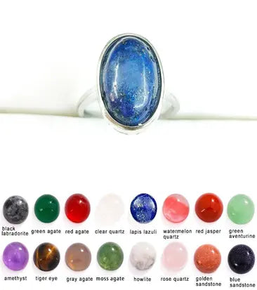 Handmade Natural Stone Gemstone Rings with Copper & Silver, Stone Size 10*14mm, No. 70 ABC Rugs Kilims